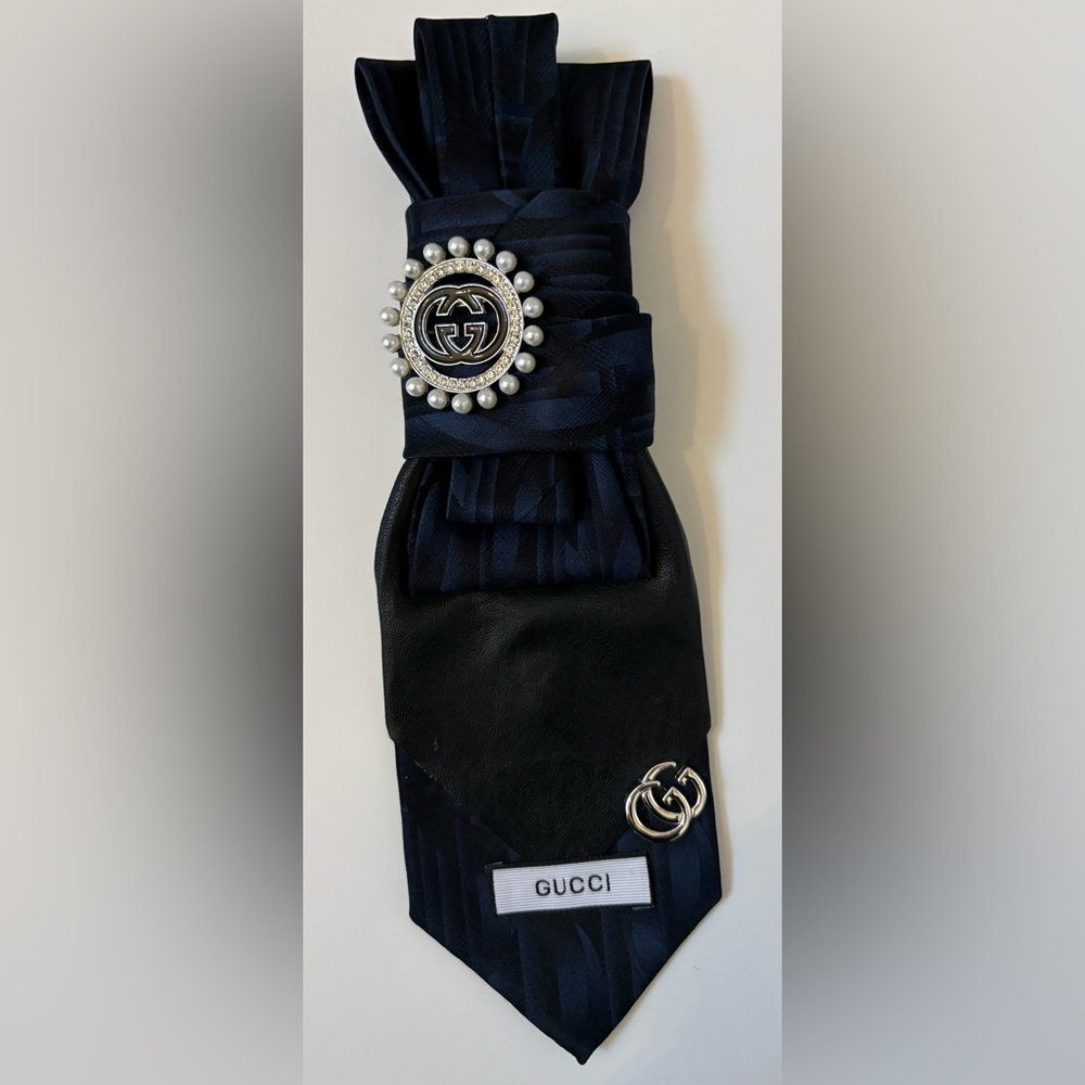 Navy and Black tie with Pearl Accent